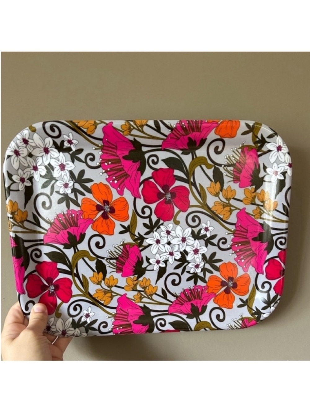 Vera Bradley Tea Garden Melamine Floral Serving Tray in Pink, Orange & White